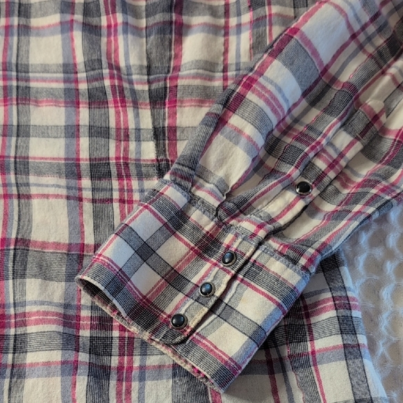 Ariat Women's Plaid Button-Down Shirt - Pink and Gray Embroided Back - Picture 9 of 11